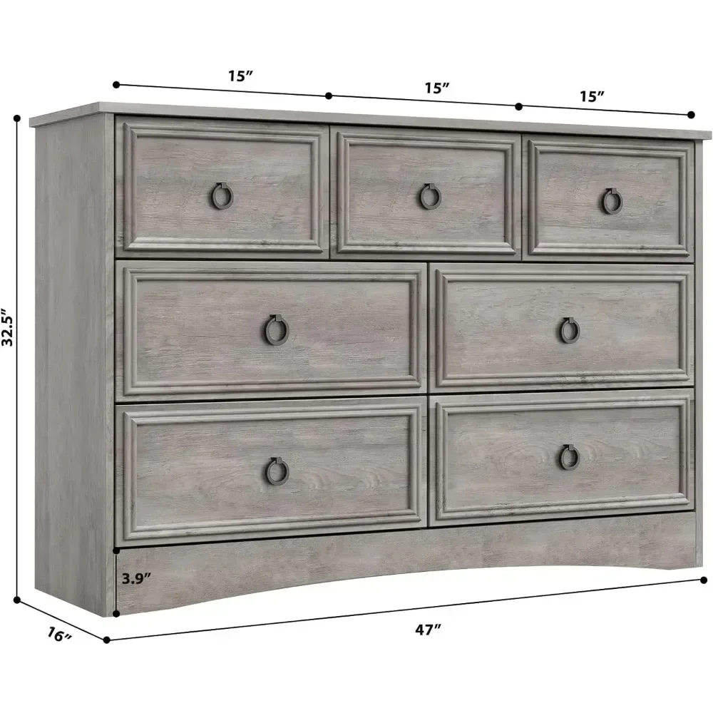 Modern 7 Drawer Dresser, Dressers for Bedroom,Chest of Drawers Closet Organizers - Easy Pulls Handle, Living Room, Hallway, Gray