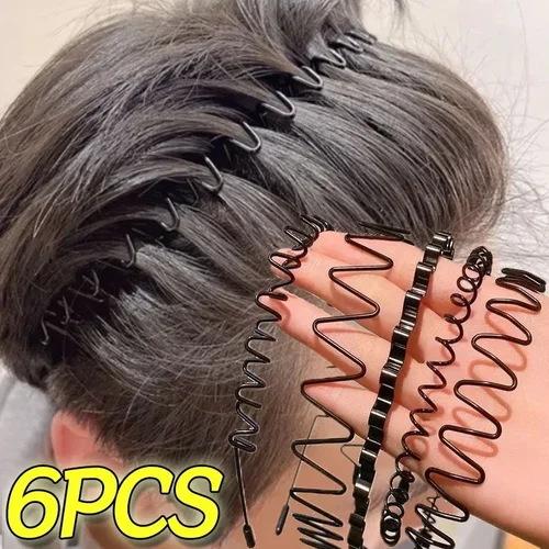 Imagen 1 del producto 6 uds diadema de Metal para hombres y mujeres bandas para el cabello de moda deportes al aire libre antideslizante suave elástico peine para dientes accesorios para el cabello Unisex