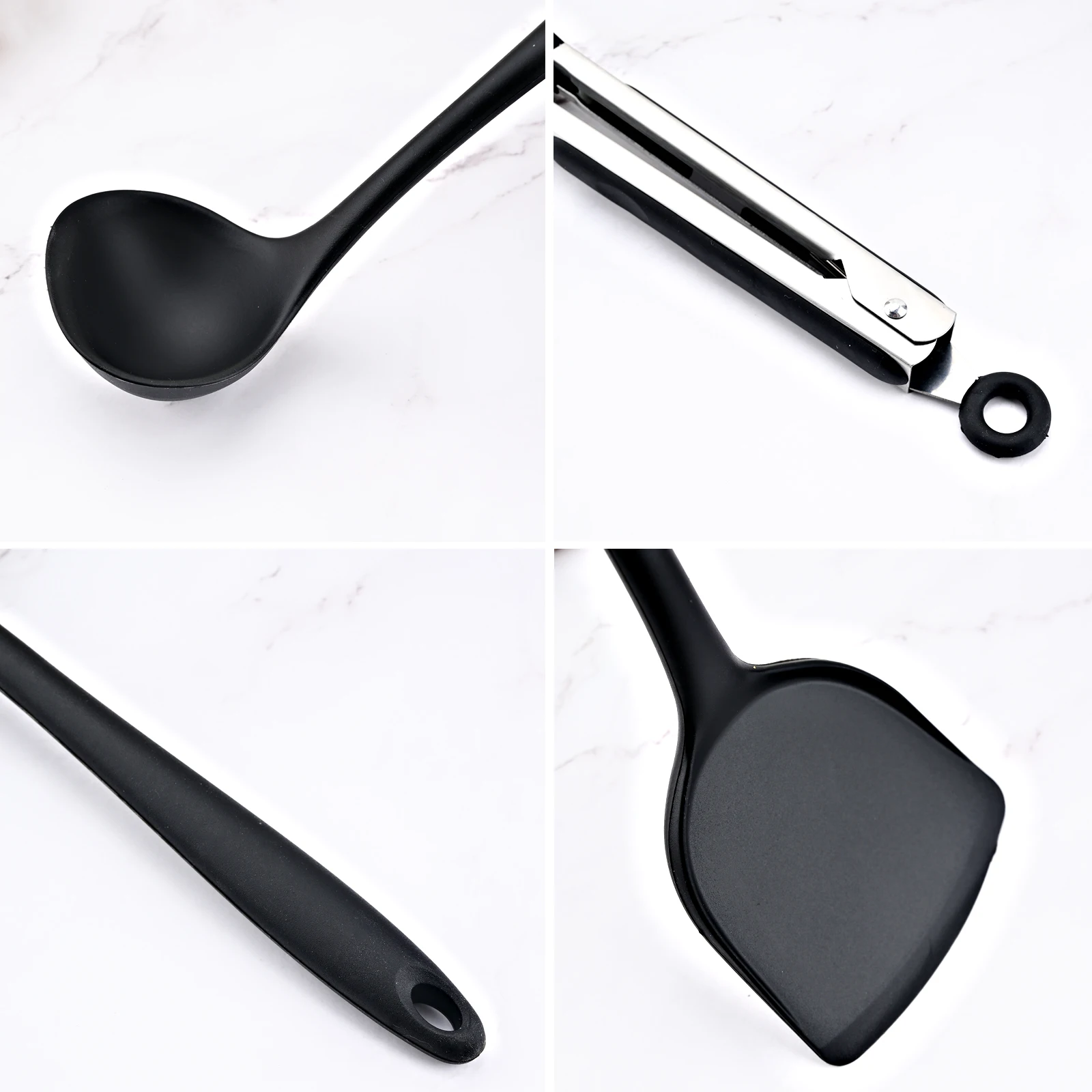 Black Silicone Cooking Utensils Set Non-Stick Spatula Shovel Soup Spoon Cooking Tools Set BPA Free Kitchen Tool Accessories