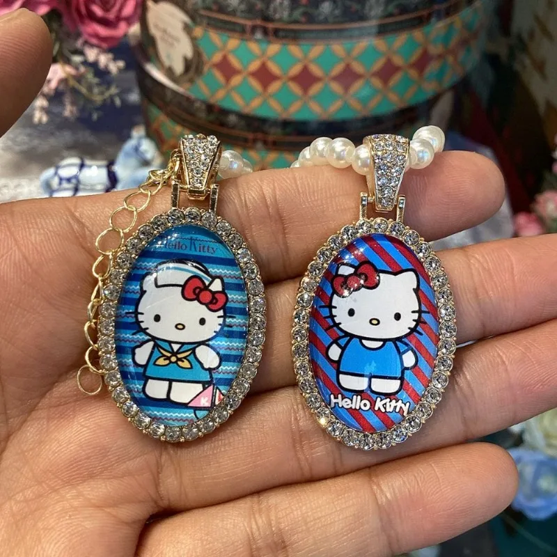 Sanrio Hello Kitty Animatie Cartoon Leuke Parelketting Creatieve Retro Trui Keten Veelzijdige Accessoires Meisjes Vakantiecadeau