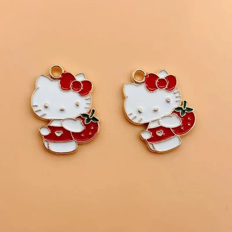 10pcs Alloy Drip Oil Charm Cartoon Strawberry Cat Earring Pendant DIY Keychain Necklace Jewelry Pendant Necklace Charms Enamel