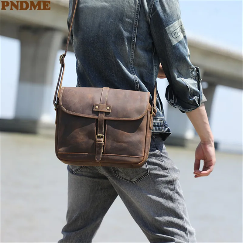 Vintage Crazy Horse Cowhide Men\'s Messenger Bag Designer High-quality Natural Genuine Leather Designer Daily Work Shoulder Bag