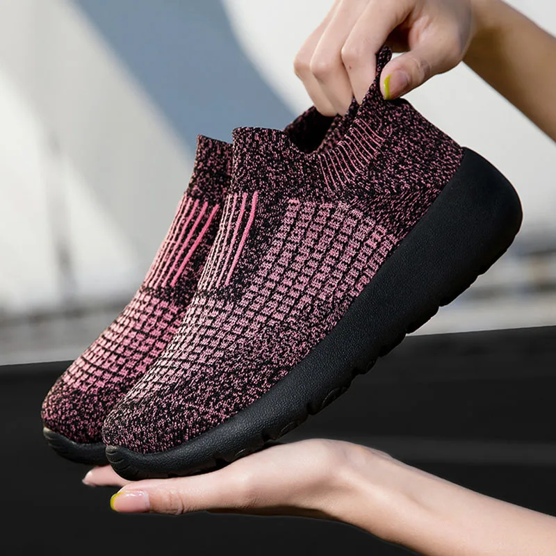 Sizes 36-45 Unisex Platform Sneakers Women Men Knitted Fabric Casual Sock Shoes Soft Walking Jogging Shoes Non-slip Sports Shoes