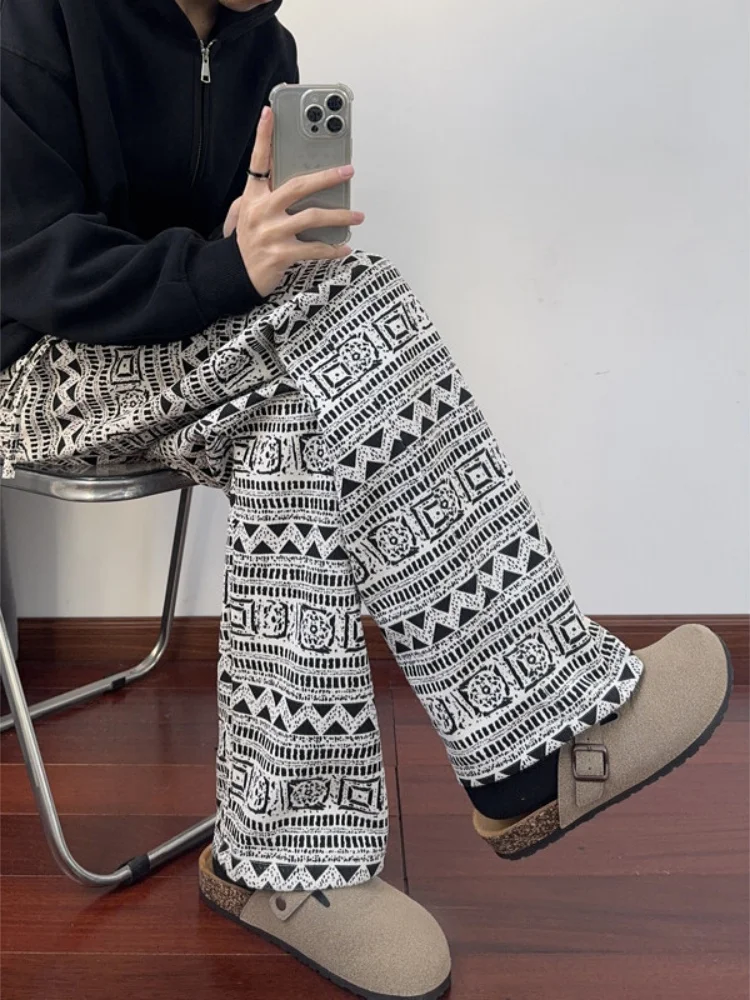 

Мужские зимние спортивные брюки из вельвета с принтом, американские ретро-брюки прямого свободного кроя, повседневные брюки, молодежный модный бренд