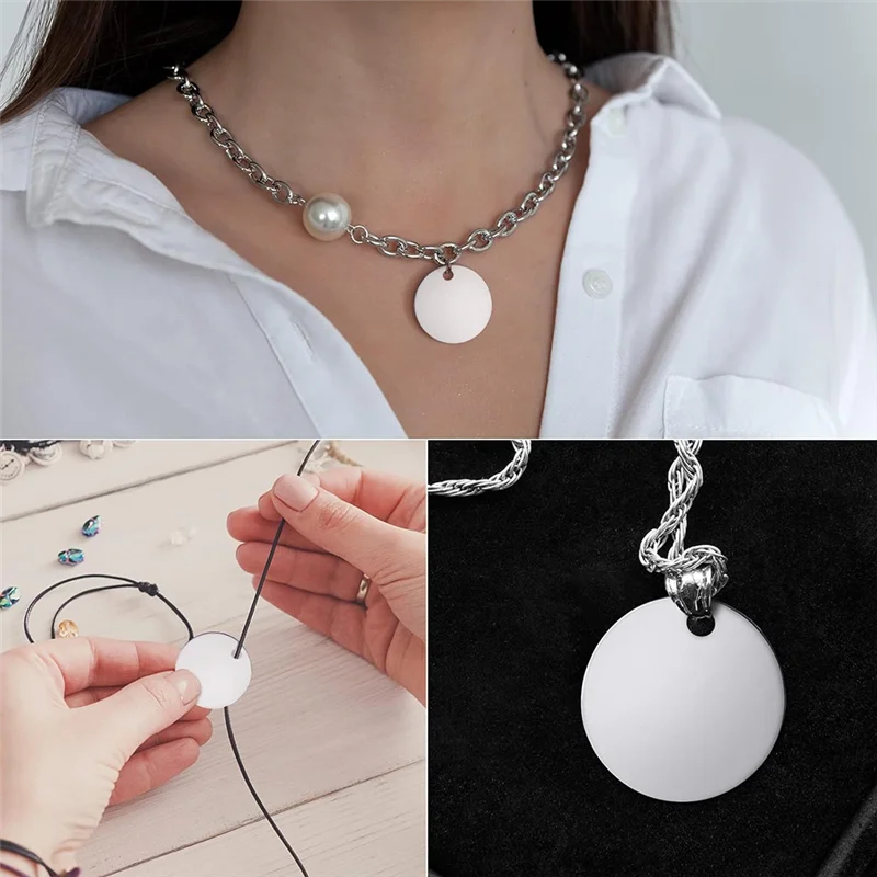 ABGR-Bulk 100 عبوة من الفراغات المستديرة المصنوعة من الفولاذ المقاوم للصدأ، علامات معدنية بفتحة، مناسبة للنقش والحرف اليدوية