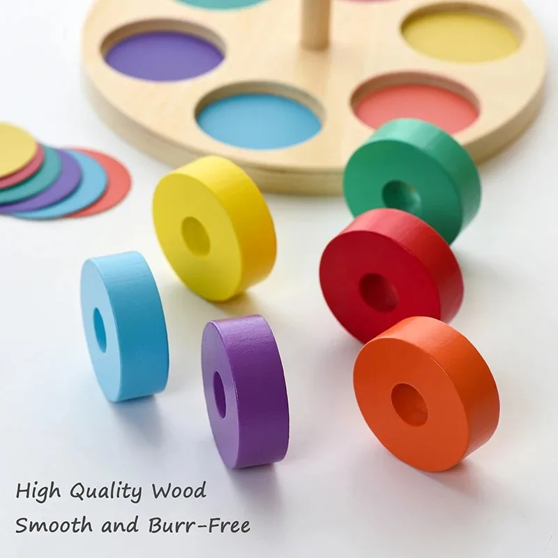 Children Montessori Rainbow Blocks Toy Color Shape Matching Stacking Game Educational Wooden Toy For Toddler Fine Motor Training