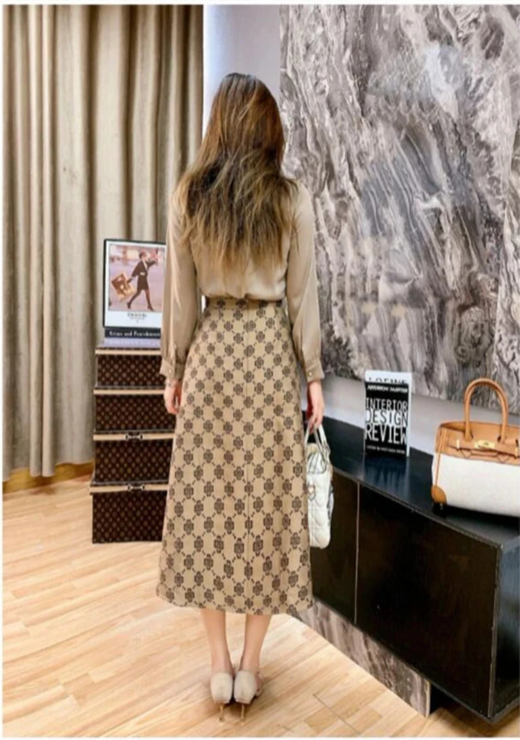 new spring autumn office lady Fashion casual loose brand female women girls shirt skirt sets suits clothing