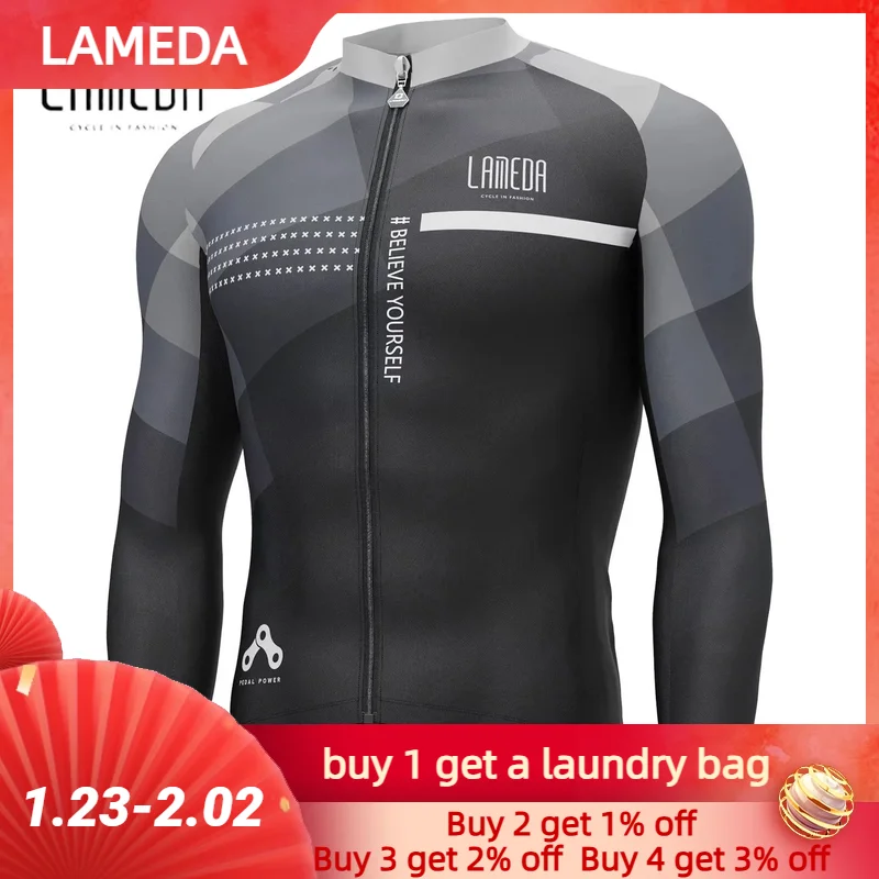 LAMEDA Men's Biker Jacket Autumn Winter Cut Wind for Cycling Long Fleece Sleeve Cycling Mountain Bike Warm Men's Jacket