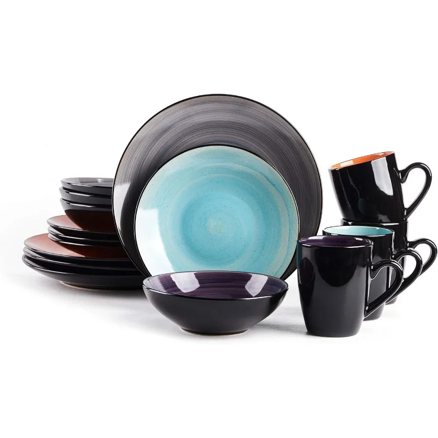 

Stoneware Sonoma 16pc Dinnerware Set Black + Speckled Spin Wash Mix Colors Grey Orange Purple Turquoise