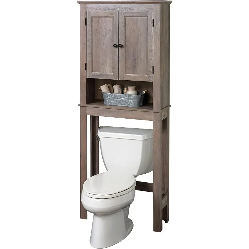 

Custom Suite Over The Toilet Storage, 2-Door Bathroom Spacesaver, Cabinet with 3 Tiers of Storage, Distressed Gray