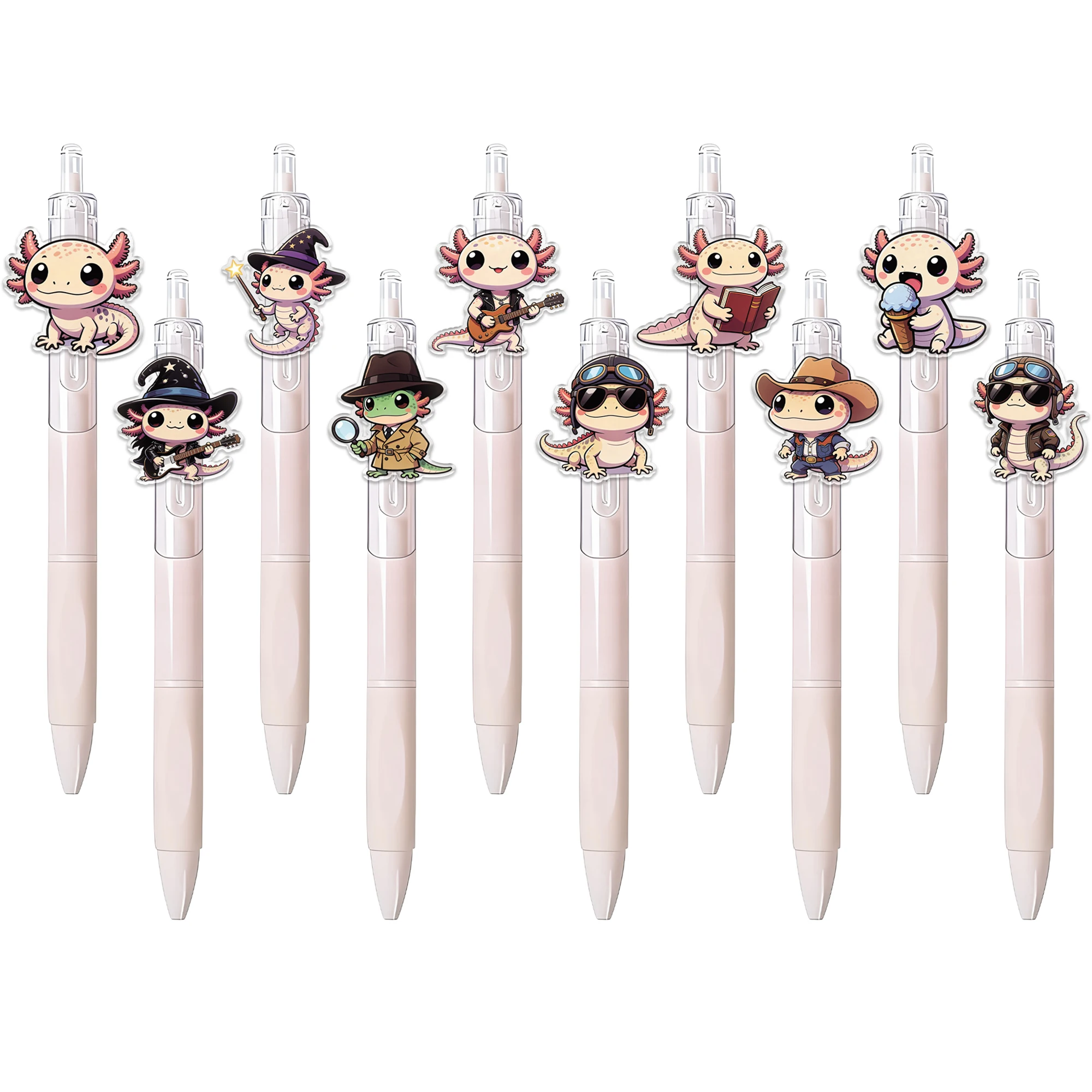10PCS creative hexagonal dinosaur press ballpoint pen Salamander black writing pen random pattern