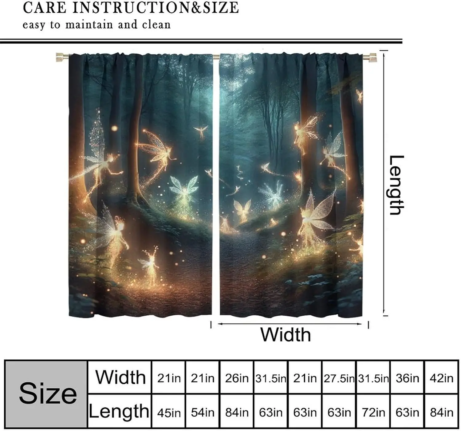 Mystical Fairy Glow Curtain Polyester Drapes Dark Forest Magical Window Curtains for Bedroom Living Room Home Decor
