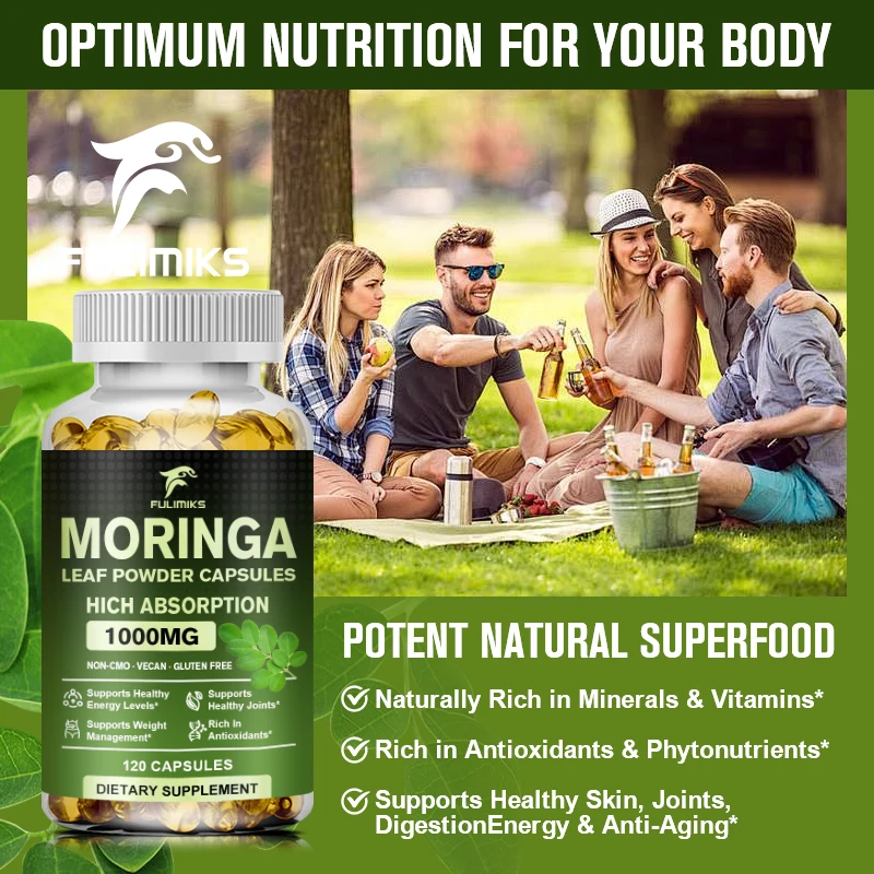 Moringa Oleifera Capsules - Complete Green Superfood Supplement - Energy, Metabolism and Immune Support