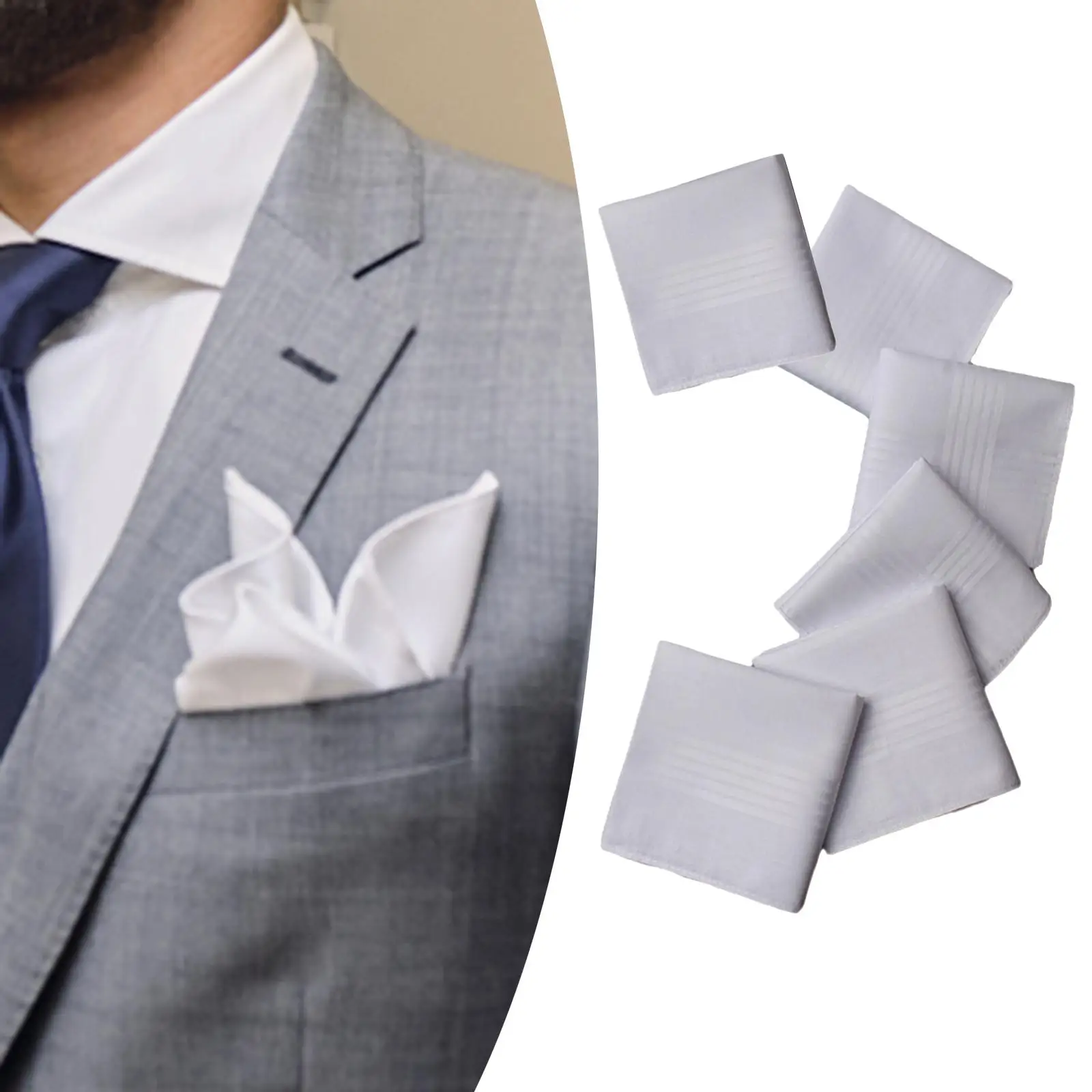 6Pcs Solid White Handkerchiefs Set Hankies Crafts Men Handkerchiefs for Suit Prom Wedding