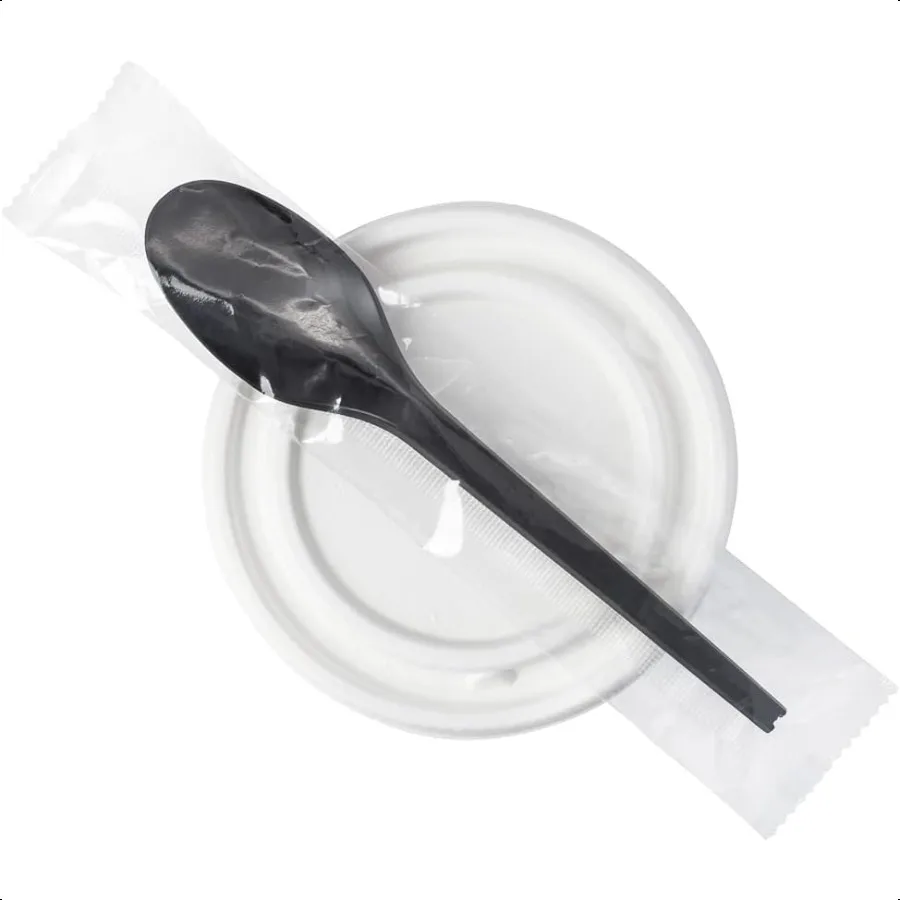 

Basic Nature 6.5 Inch Wrapped Compostable Spoons 50 Individually Wrapped PlantBased Silverware For Hot And Cold Foods Black CPL