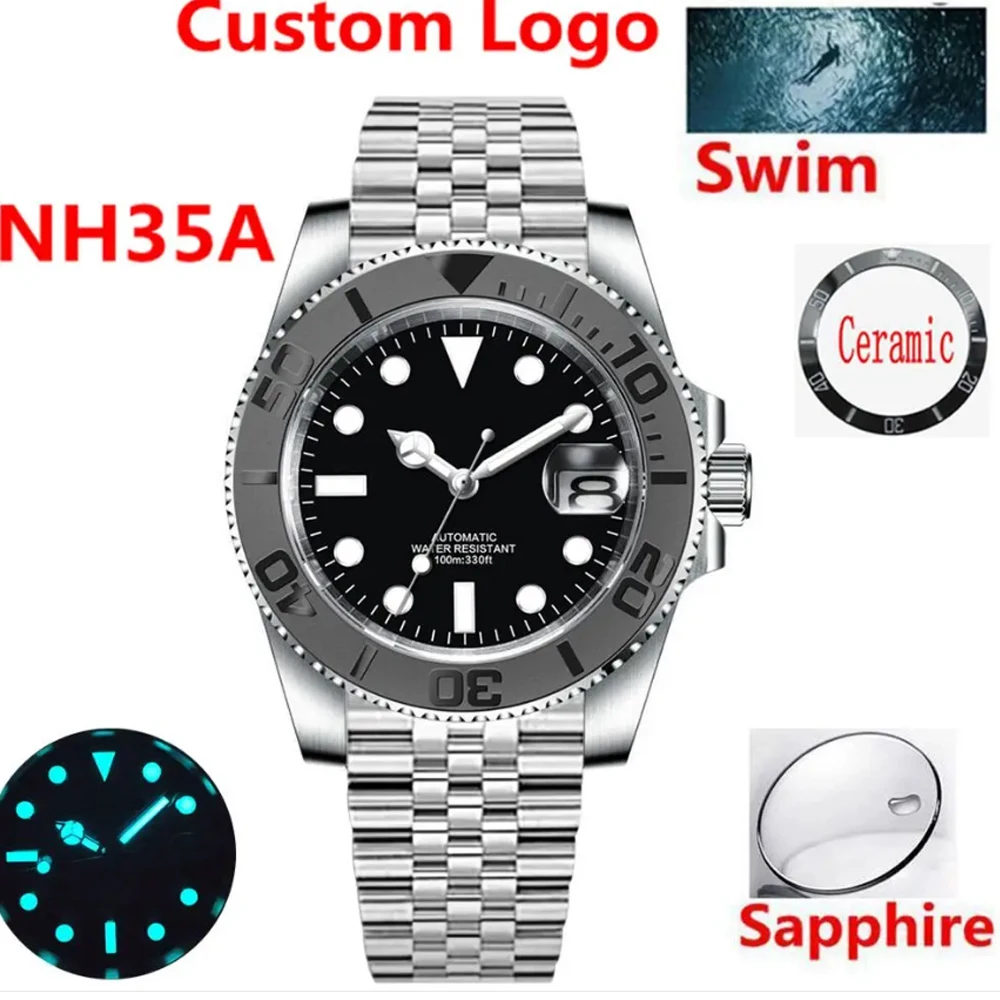 

Luxury Men Mechanical Wristwatch Ceramic Bezel NH35 Movement Top Brand Sapphire Glass Male Colck 10BARS Automatic Watch For Men