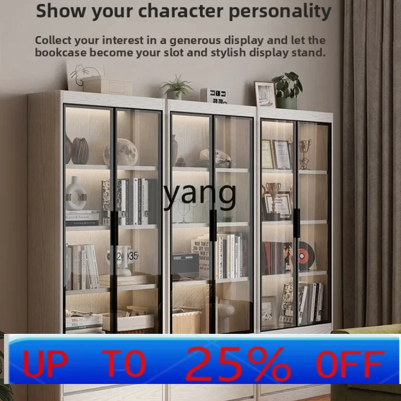 

LH solid wood bookcase with glass door floor-to-wall living room home wall storage combination locker