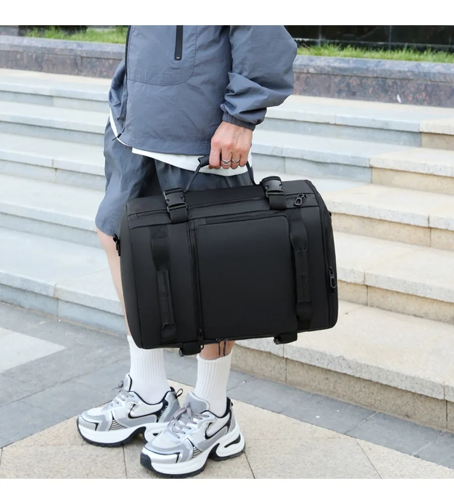 large capacity black duffel backpack anti splash multi purpose travel bag for short trip business outing
