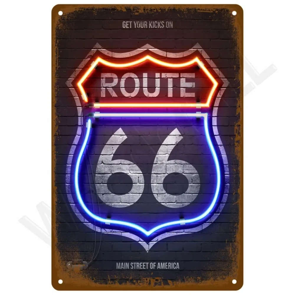 Retro Distressed Route 66 Motorbike Parking Mechanic Hourly Rate Metal Sign Rustic Garage Man Cave Workshop Wall Plate Decor
