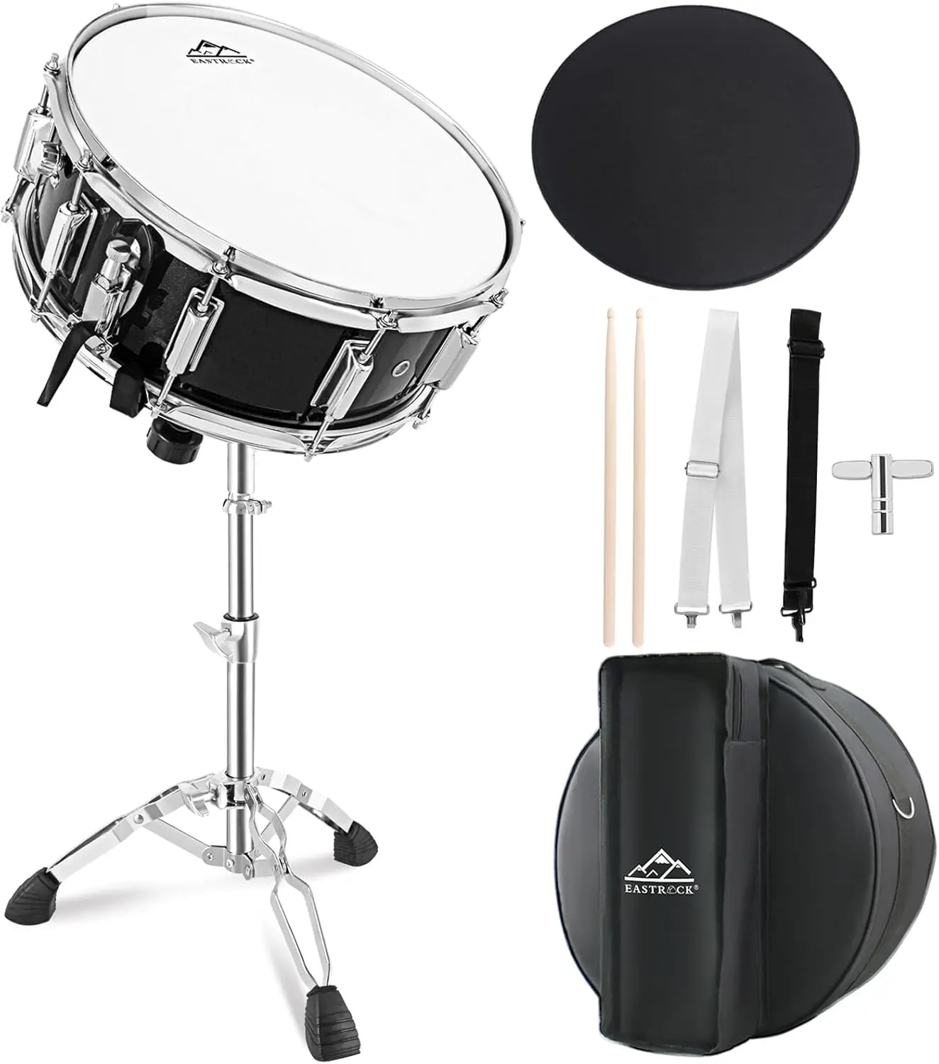 Snare Drum Set 14X5.5 Inches for Student Beginners with Gig Bag, Drumsticks, Stand, Drum Keys, Coated Material Drum Hea