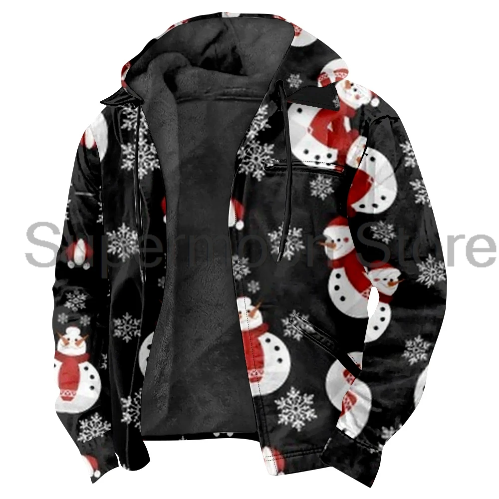 Christmas Festive Ornaments Print Hooded Jacket Parkas Long Sleeve Zipper Hoodie Women Men Winter Outerwear Coat 3D Clothes