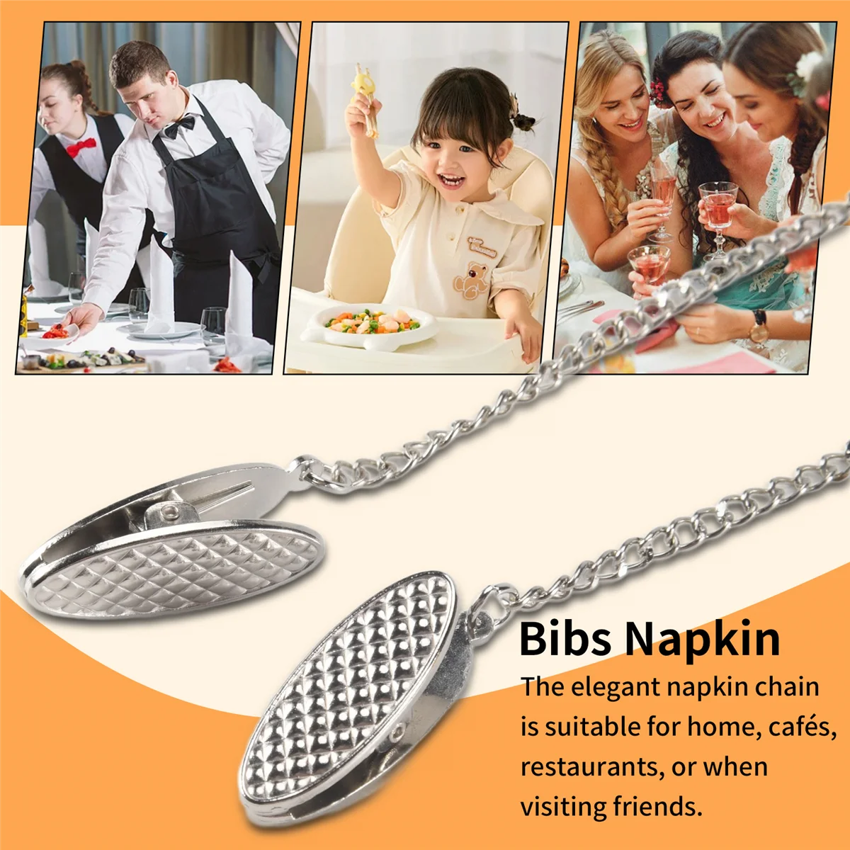 X11AA 2 Pcs Napkin Chain Napkin Holder Napkin Clips Chain Flexible Lanyard Neck Strap for Seniors Older Adults Children