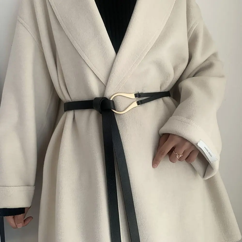 Simple Adjustable Dress No Punching Sweater Coat U-Shape Buckle Knotted Waist Strap Waistband PU Leather Belt