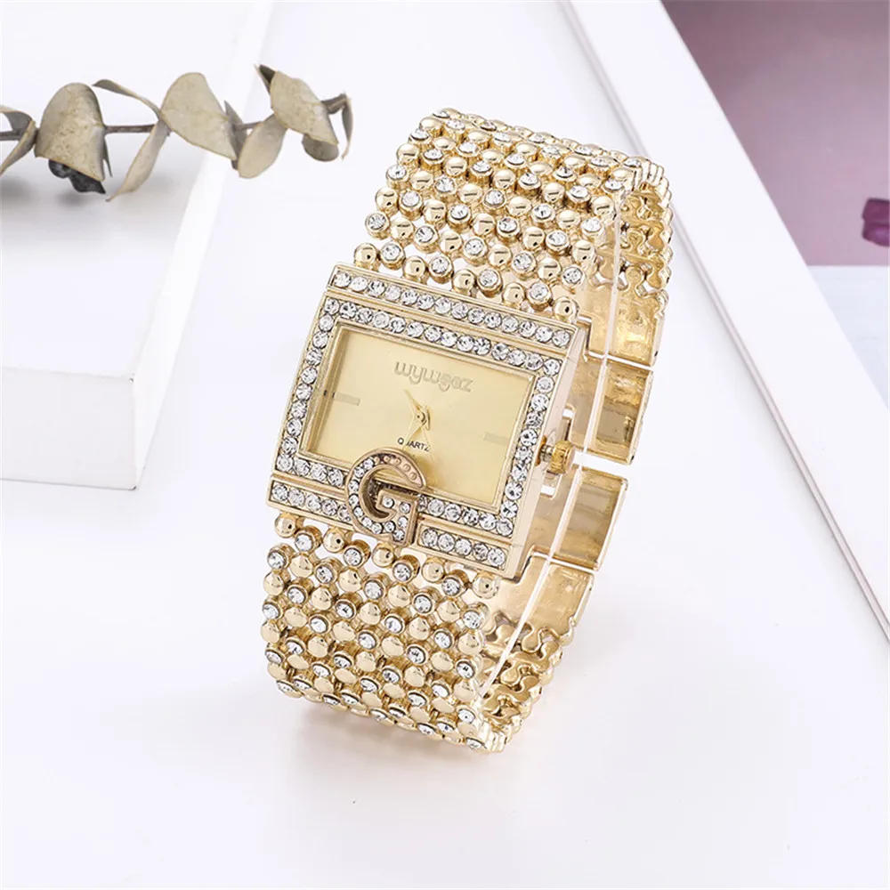 Luxury Ladies Brand Watches Fashion Square G Diamond Set Quartz Watches Casual Hollow Women Bracelet Clock Dress Watches