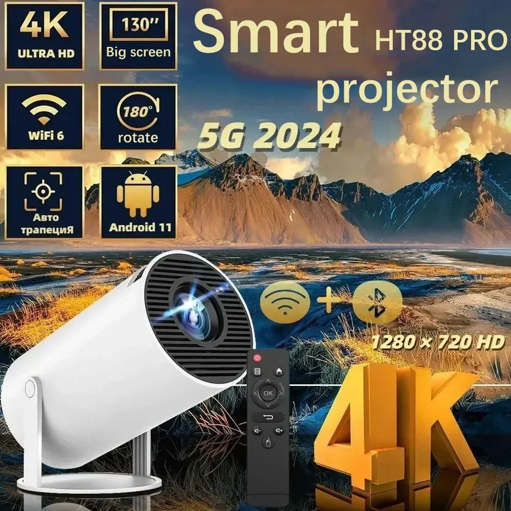 

Projector Android 11 4K 1280*720P HT88 Dual Wifi 260ANSI 180°flexible BT5.0 Cinema Outdoor Portable Projector