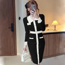 Knitted Sweater Dress Women Autumn Winter 2024 New Slim Fit Bodycon Dress Party Club