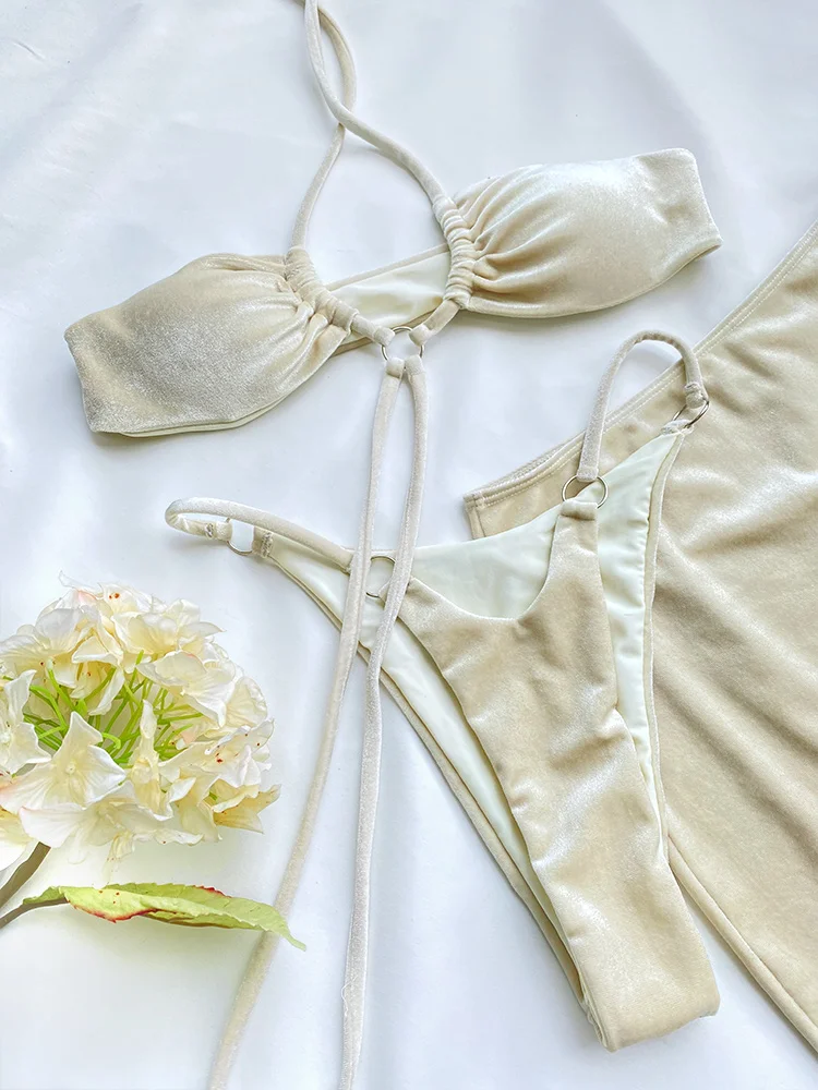 Sexy Bikini Three Piece Suits Swimwear 2026 Bikini Set Solid Color Swimsuit Summer Bathing Suit Women Beach Wear