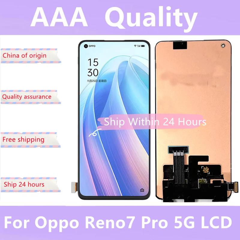 Tested 6.55'' AMOLED For OPPO Reno 7 Pro 5G LCD PFDM00 LCD Display Touch Screen Digitizer Assembly For Reno 7Pro CPH2293 LCD