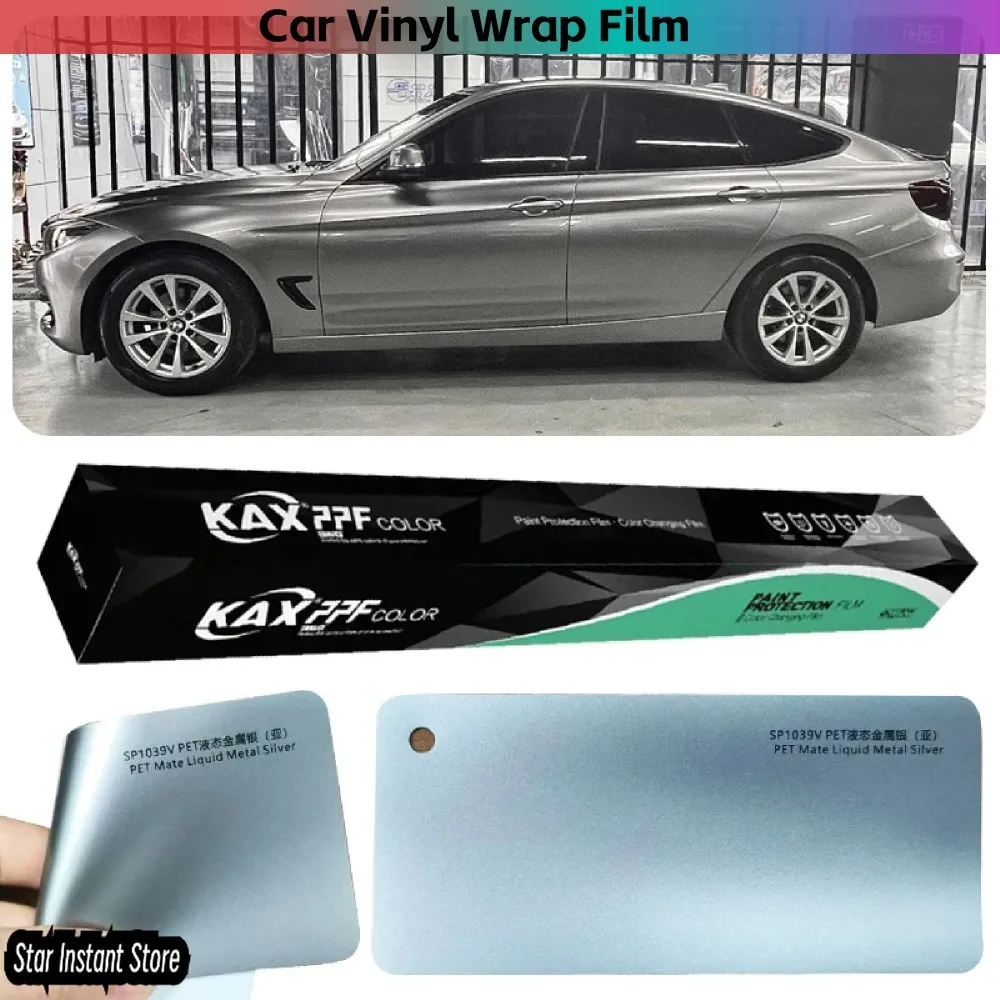 

Metallic Liquid Metal Silver Vinyl Wrap, Super Matte PET Color Changing Film, 100+ Colors for Car Motorcycle