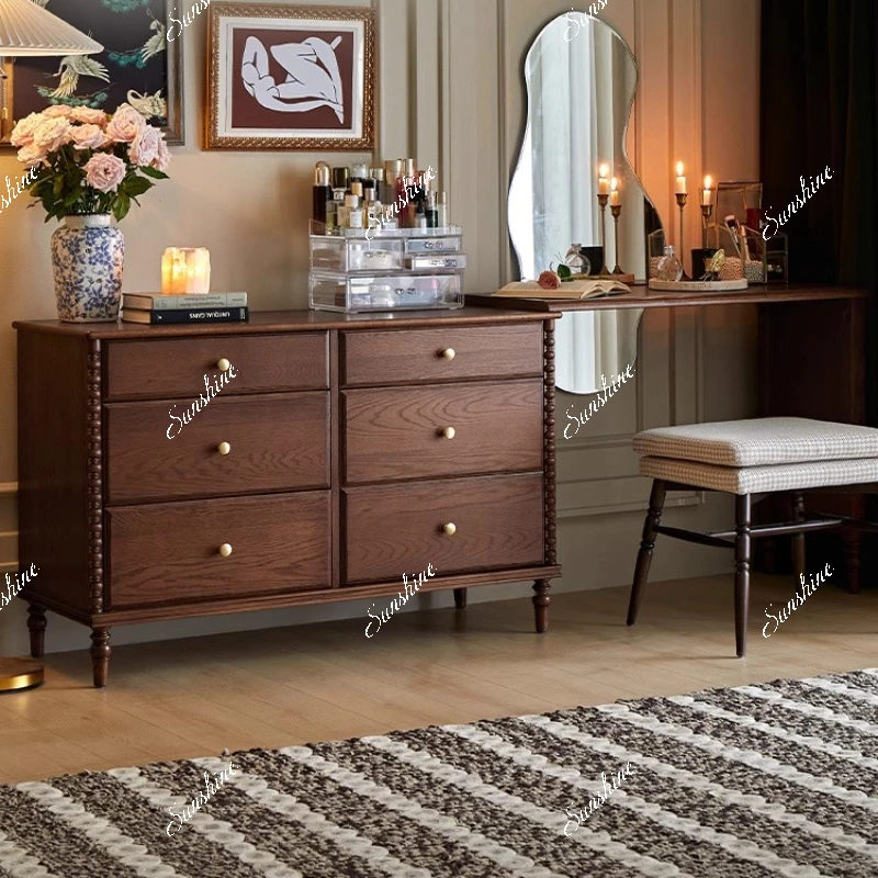 

French vintage solid wood dresser integrated bedroom bed end storage