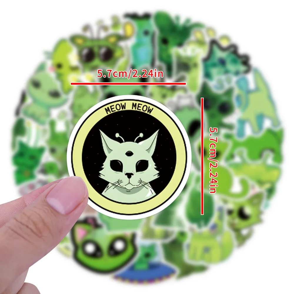 55pcs Alien Cat Stickers Pack – Cute Cartoon Graffiti Vinyl Stickers for Laptop Water Bottle Luggage Phone Case Scrapbook