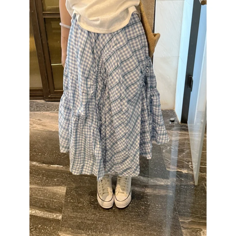 

Faionable Asymmetrical Plaid Skirt Design Summer Sle CQ2025687 Women's Premium Quali f-length Skirts