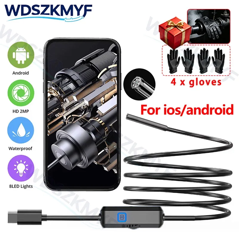 Sewer Pipeline Borescope HD Endoscope Inspection Camera Type-C Mini Inspection Camera IP67 Waterproof Car for Android IOS iphone