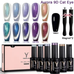 YOKEFELLOW 8PCS Cat Magnetic Gel Nail Polish Set Auroras 9D Cat Magnetic Eye Glitter Gel Polish Nail Art Manicure Gift For Women
