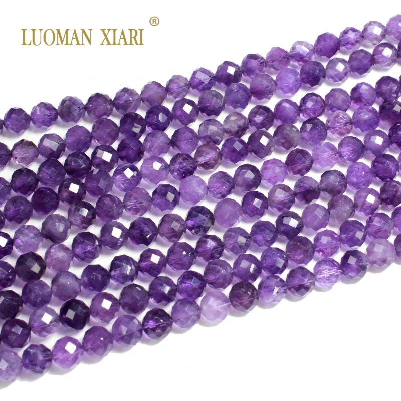 Fine 100% Natural Stone Faceted Amethyst Purple Round Gemstone Spacer Beads For Jewelry Making  DIY Bracelet Necklace 6/8/10MM