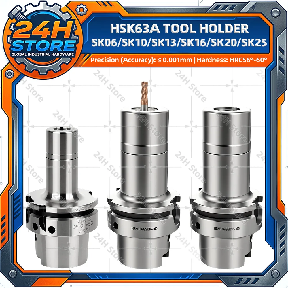 HSK63A SK06 SK10 SK13 SK16 SK20 SK25 High Speed Tool Holder HSK63 GSK6/10/13/16/20/25 CNC Collet Chuck Nut Wrench Tools Bracket