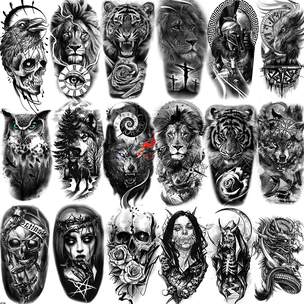 3D Colorful Wolf Temporary Tattoos Sticker Realistic Fake Body Art Arm Legs Wasit Tattoo Decal For Men Geometric Waterpoof Tatto