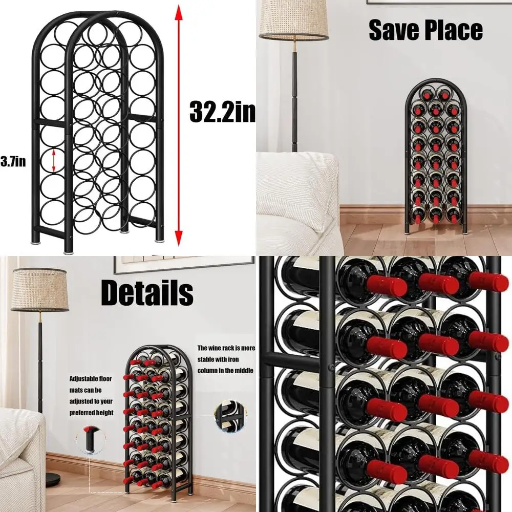 

Металлическая напольная винная полка — вмещает 23 бутылки, отдельно стоящий, черный органайзер для хранения