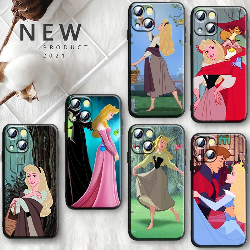 Disney Sleeping Beauty Apple iPhone Case For 16 15 14 13 12 11 Mini XS XR X Pro Max Plus Black Soft Cover