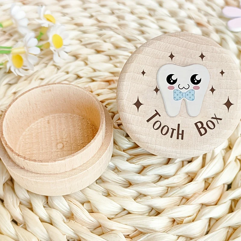 1PCS Wooden Tooth Box 3D Tooth Pattern Umbilical Cord Preservation Storage Fetal Hair Birth Souvenir Tooth Collection Home Decor