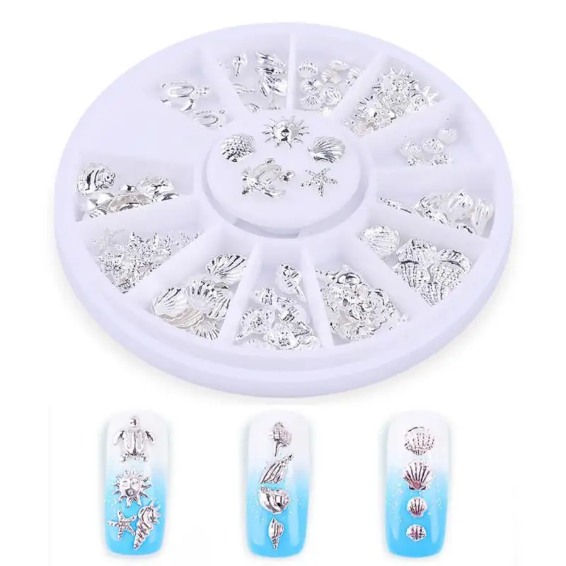 Fashion Metal Sea Animal Stickers for Nails Cute Shell Shape Nail Art Decorations for Manicure