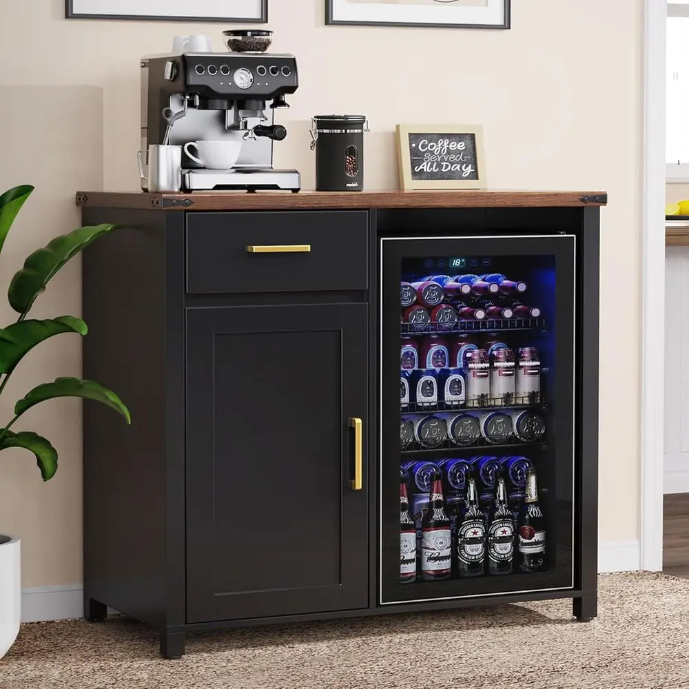 

Compact Bar Cabinet with Ridged Design for Home or Office, 39.4 W x 20.9 D