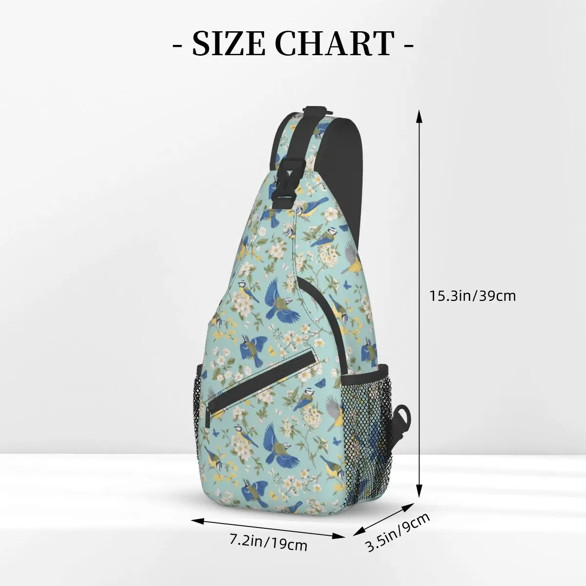 Uccelli e fiori Chinoiserie piccole borse a tracolla petto Crossbody spalla zaino sport all'aria aperta zaini blu tette borse da scuola