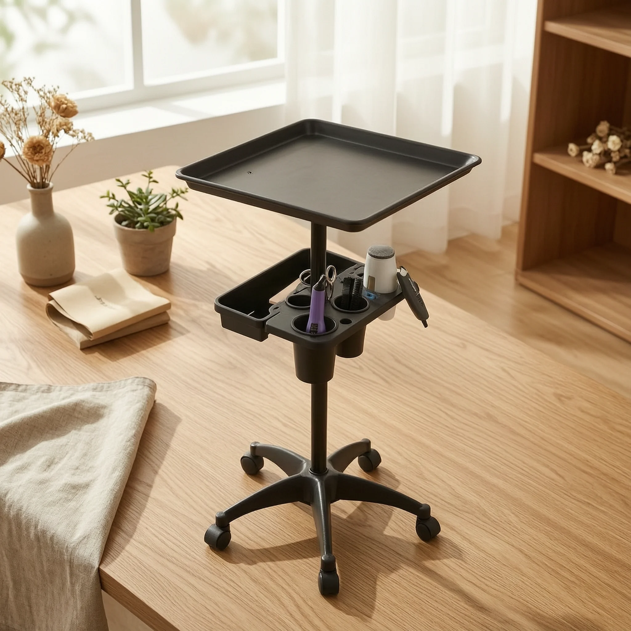Salon Trolley Cart Professional Rolling Salon Tray Trolley with Tool Holders Heat-Resistant Cart with Holders Extra Storage