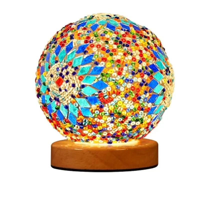 【A28I USB Powered 3 Color Temperature Bedside Lamp, Turkish Mosaic Lamp, Moroccan Glass Lantern Table Lamp For Bedroom Room