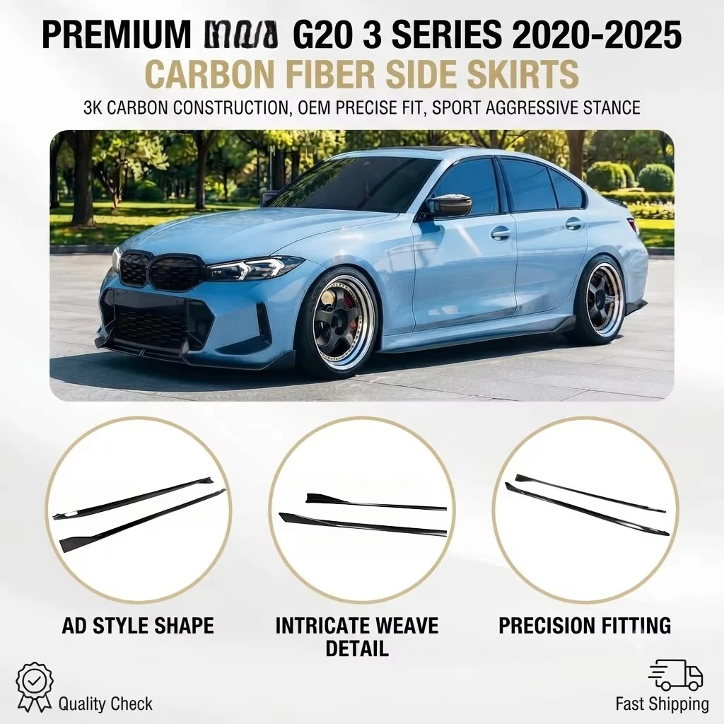 A Style Real Carbon Fiber Side Skirts Rocker Panels for 3 Series G20 2020-2025 Body Kit Tuning S9